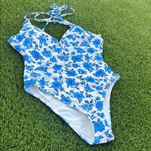 Floral Blue & White One-Piece Swimsuit